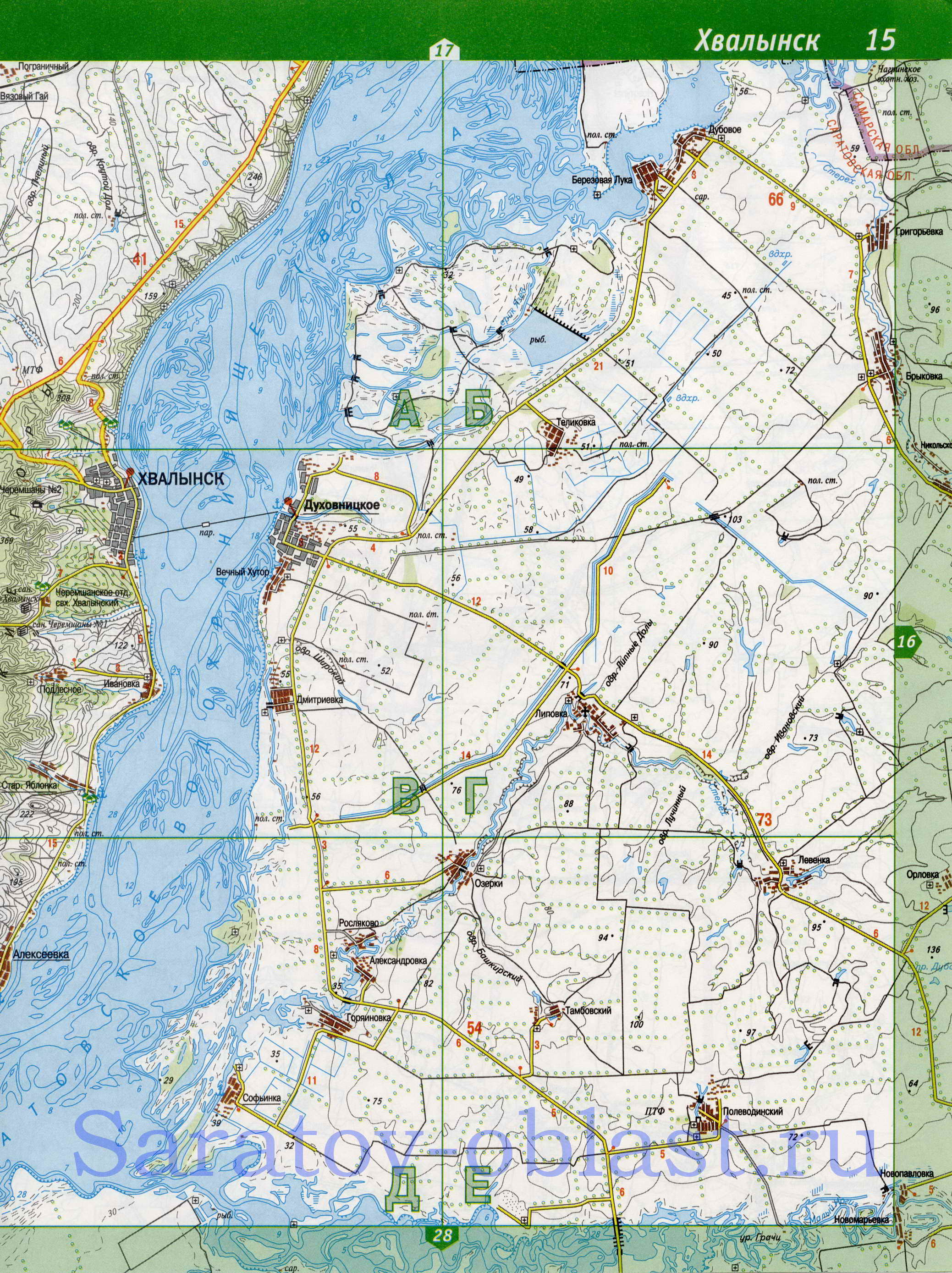 Карта Хвалынского района. Карта автомобильных дорог - Хвалынский район, Саратовская область, B0 - 