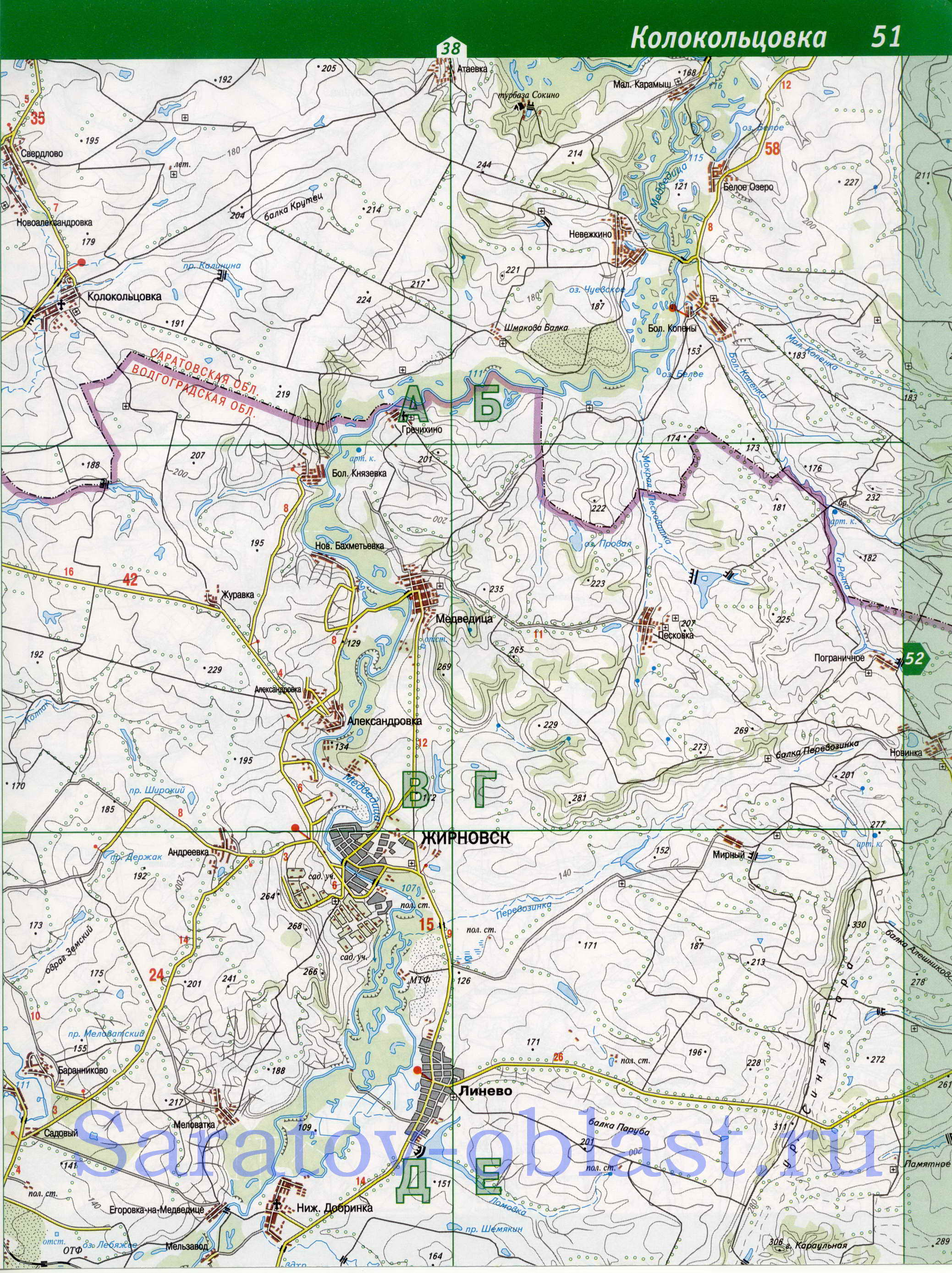 Карта Калининского района Саратовской области. Подробная карта автодорог - Калининский район, B1 - 