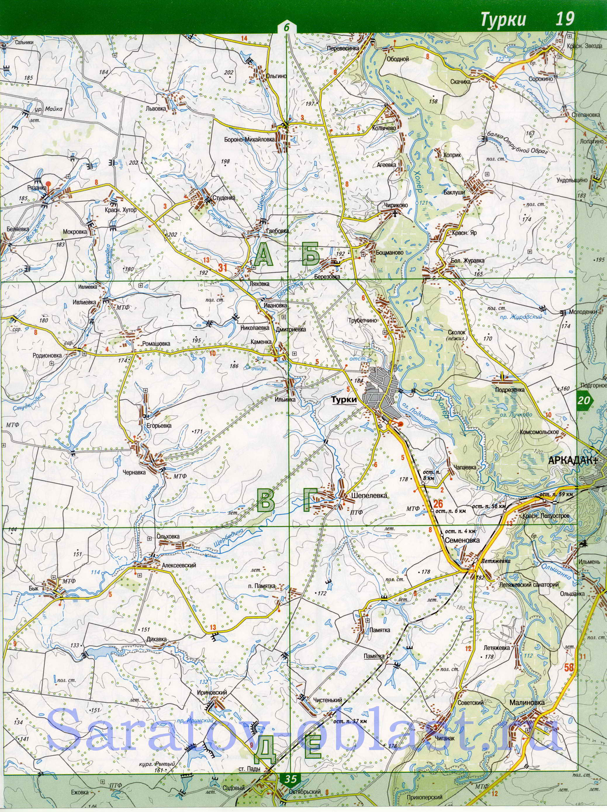 Карта Турковского района. Подробная карта - Турковский район Саратовской области, B0 - 