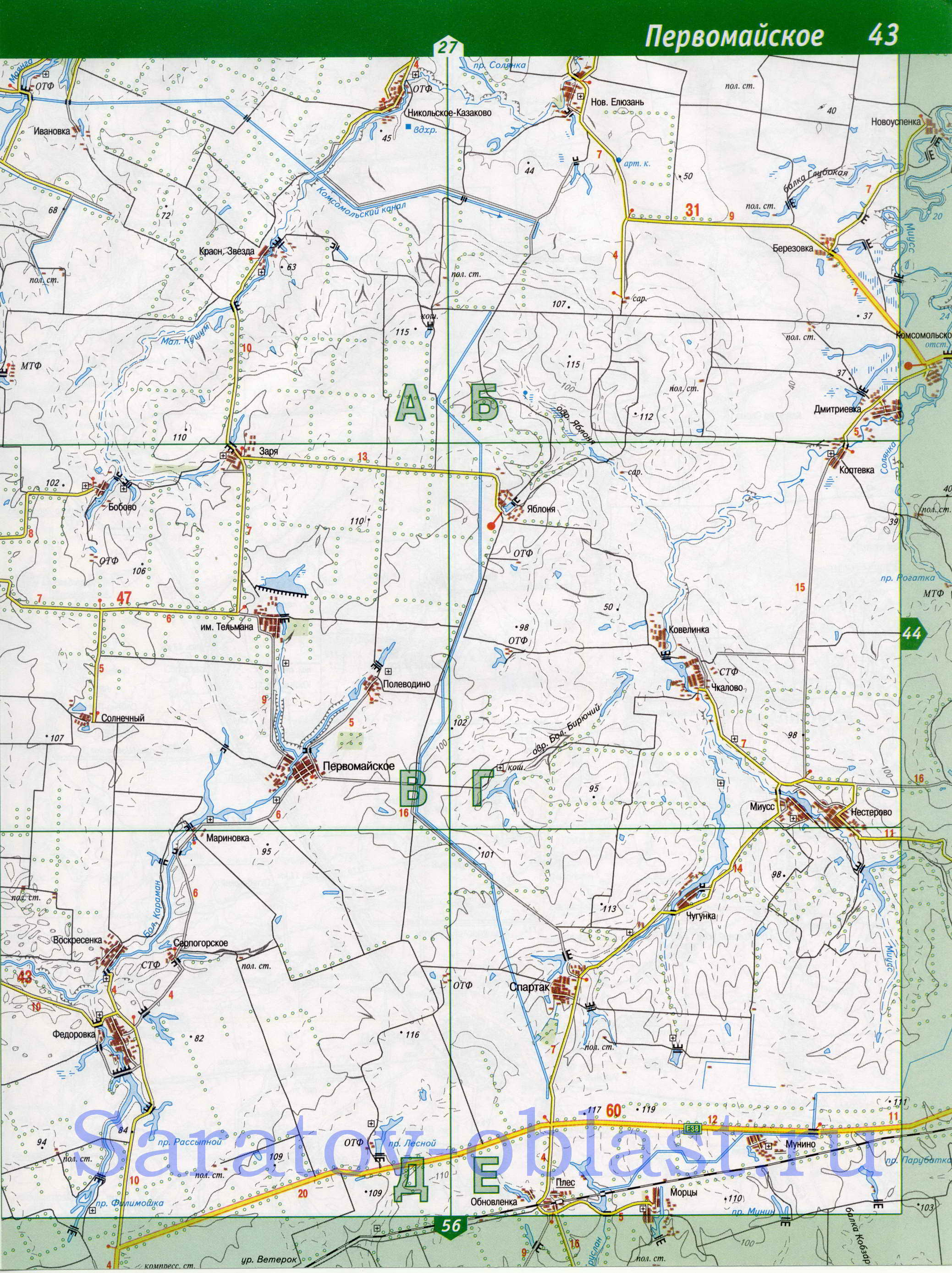 Карта Ершовского района Саратовской области. Подробная карта автодорог - Ершовский район, A0 - 